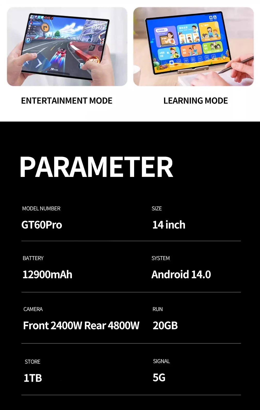 2025 New Arrival 14 Inch 10 Core Tablet Android 13 Google Play Dual 4G/5G Network GPS Bluetooth WiFi Tablets 20GB RAM 1TB ROM