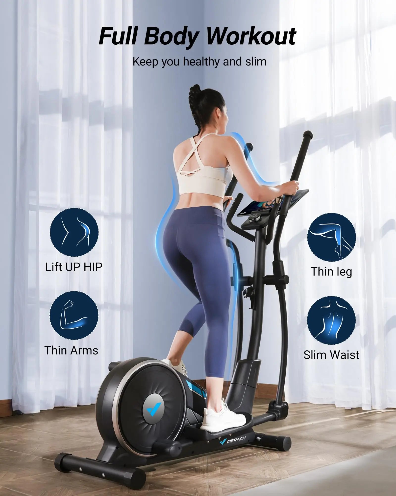 MERACH Elliptical Machine Elliptical Machine Home Hyper-Quiet Magnetic Drive System 16Levels Adjustable Resistance MERACH App