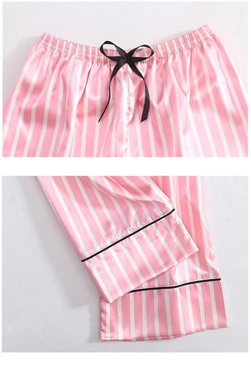 Pajama Sets Woman 7Pcs/Set Pyjamas Sexy Pink Striped Sleepwear Sumptuous Cute Loungewear