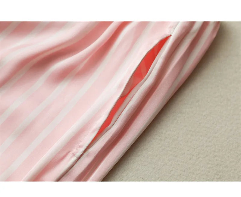 Pajama Sets Woman 7Pcs/Set Pyjamas Sexy Pink Striped Sleepwear Sumptuous Cute Loungewear