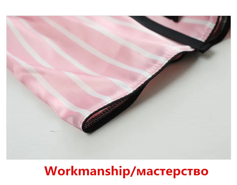 Pajama Sets Woman 7Pcs/Set Pyjamas Sexy Pink Striped Sleepwear Sumptuous Cute Loungewear