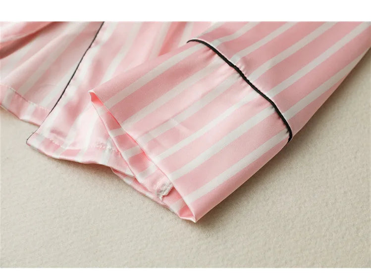 Pajama Sets Woman 7Pcs/Set Pyjamas Sexy Pink Striped Sleepwear Sumptuous Cute Loungewear