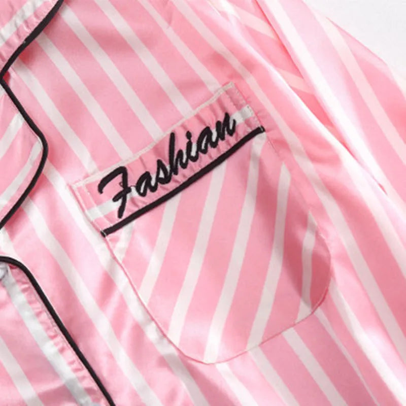 Pajama Sets Woman 7Pcs/Set Pyjamas Sexy Pink Striped Sleepwear Sumptuous Cute Loungewear