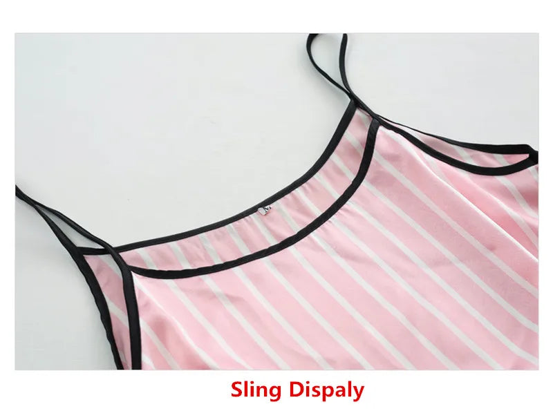 Pajama Sets Woman 7Pcs/Set Pyjamas Sexy Pink Striped Sleepwear Sumptuous Cute Loungewear