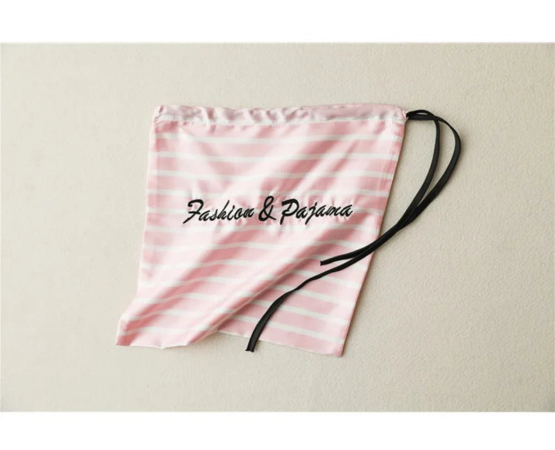 Pajama Sets Woman 7Pcs/Set Pyjamas Sexy Pink Striped Sleepwear Sumptuous Cute Loungewear