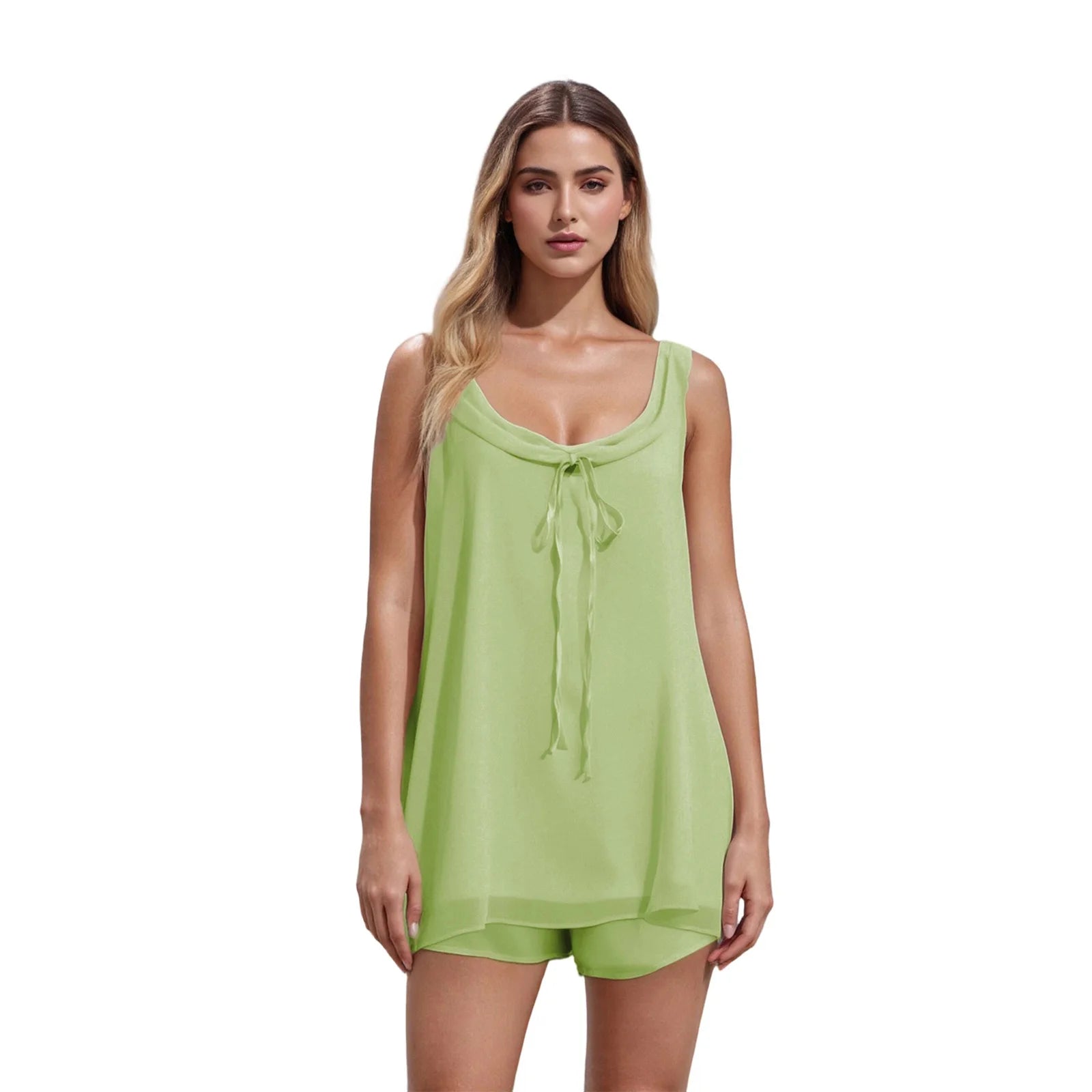 Women s Casual Sleeveless Tank Top and Shorts Set Comfortable Loose Fit Solid Color U Neck Long Tank Tops with Low Rise