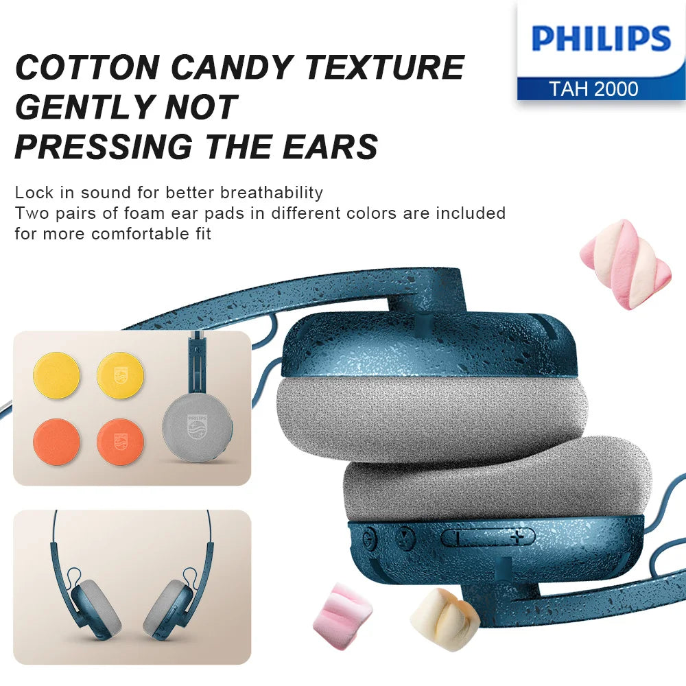 PHILIPS TAH 2000 over-ear wireless Bluetooth headphones feature a retro design  smart noise-cancelling headphones for calls