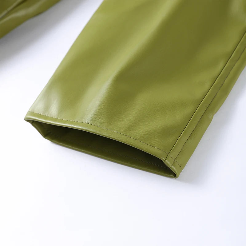 Y2K Pu Leather Women Skirt Set Street Solid Long Sleeve Stand Zippers Jacket Split Skirts 2025 Autumn Fashion Lady Outfit