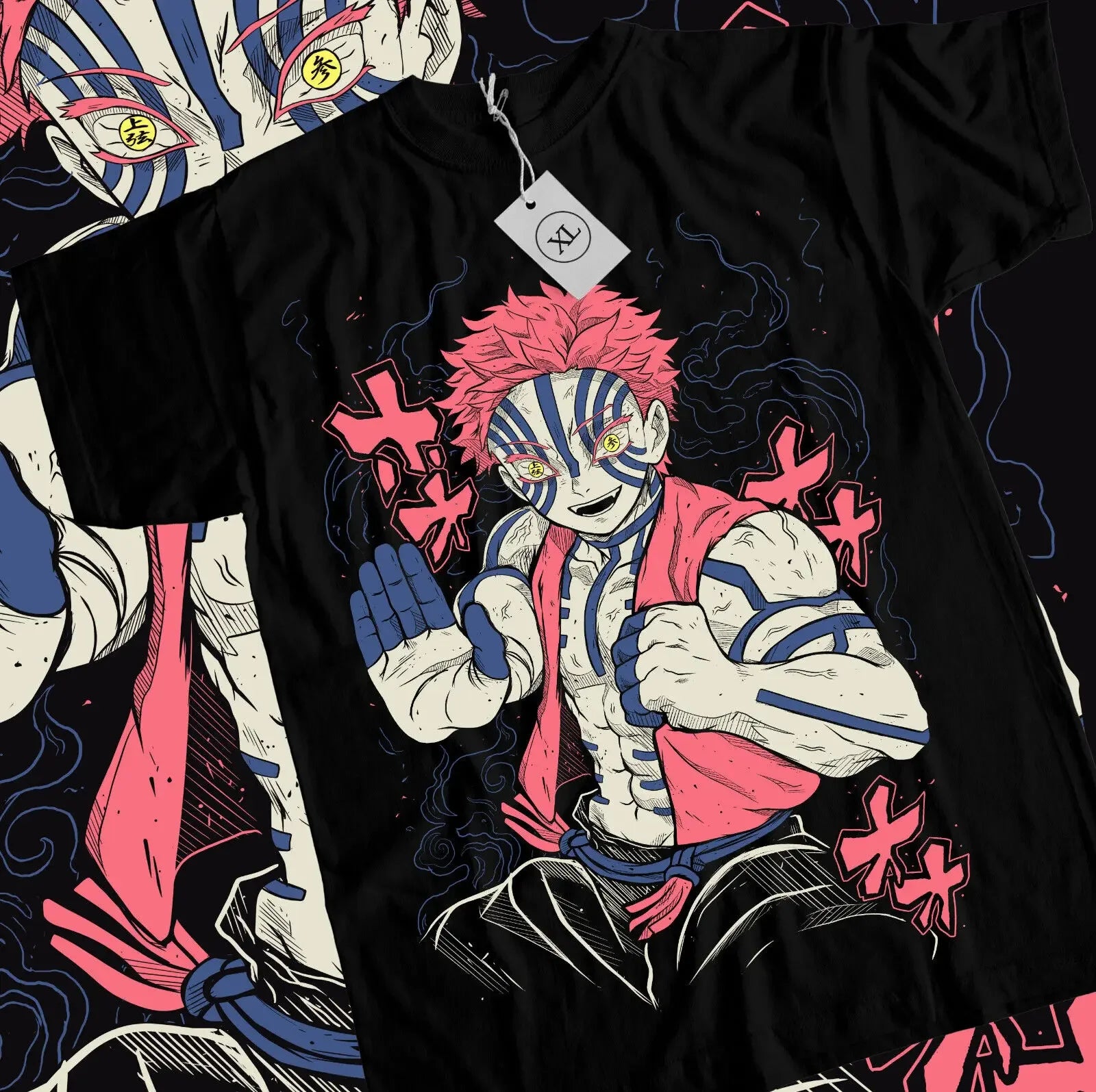 Akaza Kimetsu No Yaiba T-Shirt Demon Slayer Tanjiro Unisex Black Tshirt Cartoon Anime Pattern Women's Clothing Fashion Y2K Top