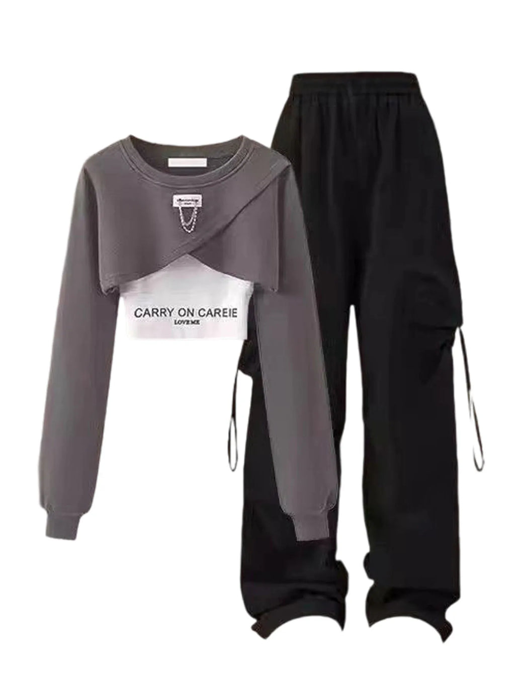 Y2K Women's Suits Comfortable and Energetic Casual Loose Sportswear with Pockets and Drawstrings Women's Clothing