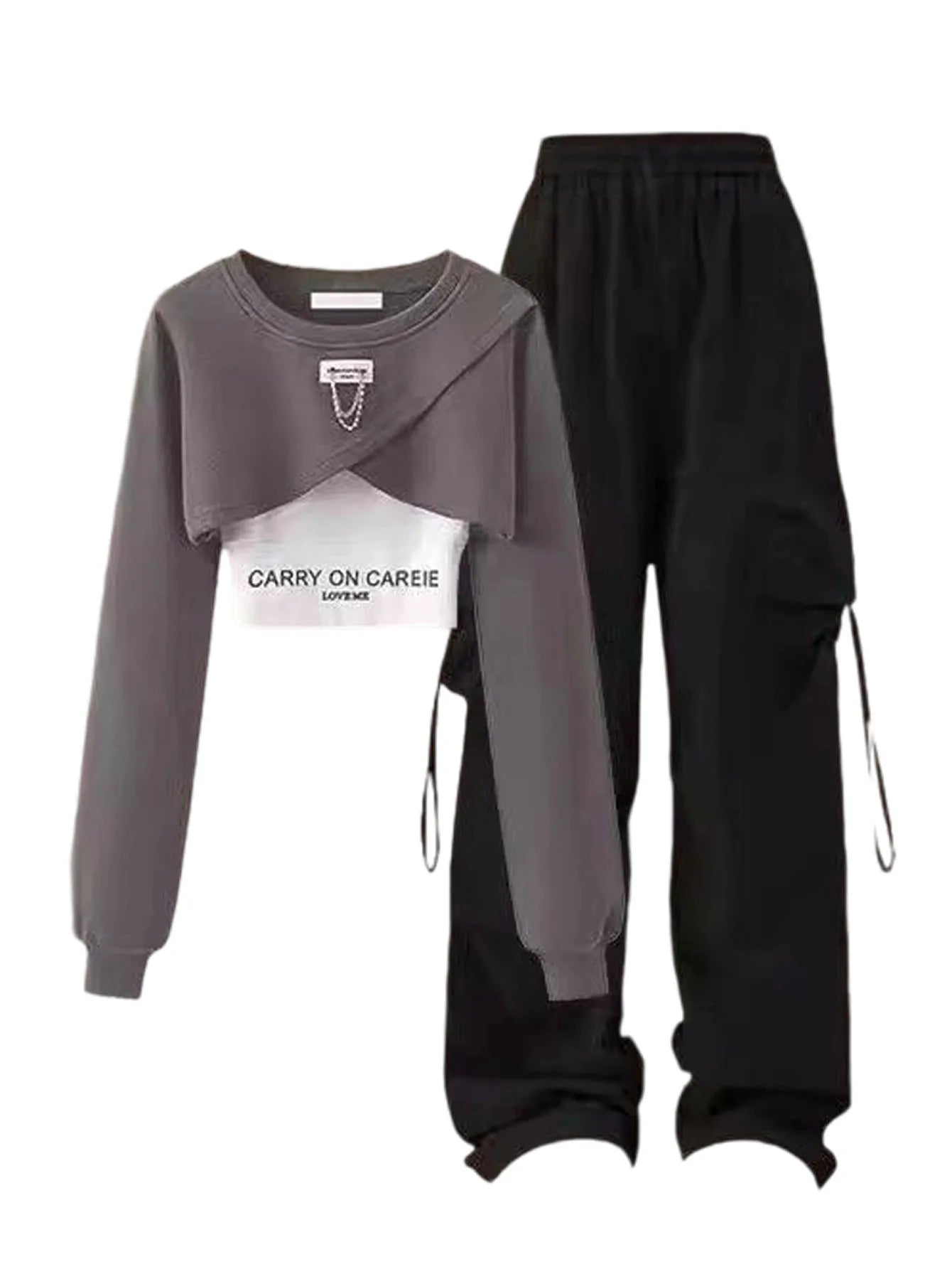 Y2K Women's Suits Comfortable and Energetic Casual Loose Sportswear with Pockets and Drawstrings Women's Clothing