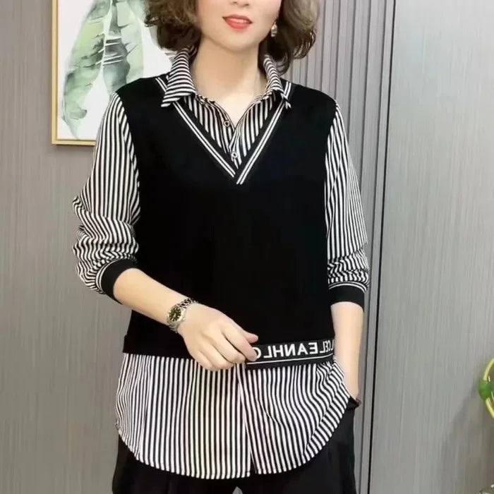 Loose Women's Shirt Mommy Style Spring Summer Fashion Middle-Aged And Elderly Women's Loose Fit Button-Up Top for Mothers