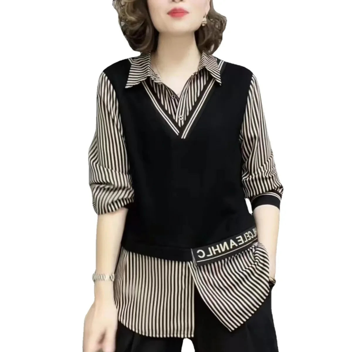Loose Women's Shirt Mommy Style Spring Summer Fashion Middle-Aged And Elderly Women's Loose Fit Button-Up Top for Mothers