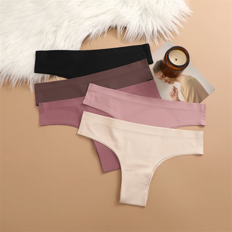 3PCS Seamless Maillard Panties Ultra-thin Brazilian panties Women Ice Silk Underwear Sexy Panty Low Waist G-string Female Solid