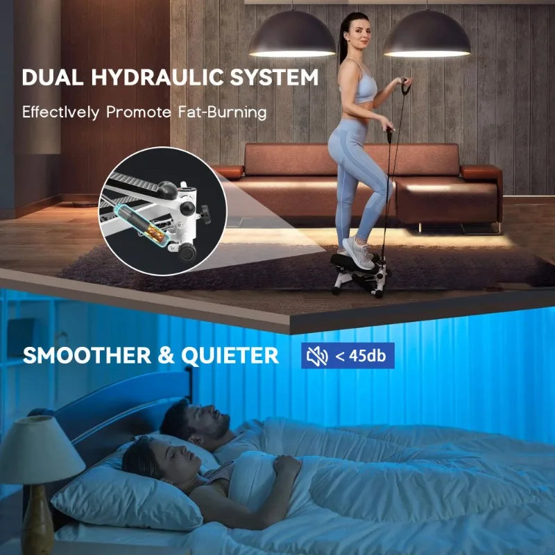 Opmukin Mini Steppers for Exercise, Mute The Sound with Resistance Bands, 331lbs Loading Capacity, Digital Monitor