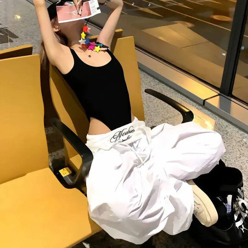 MEXZT Y2K White Cargo Pants Women Streetwear Embroidery Baggy Sweatpants Harajuku Wide Leg Joggers Summer Oversized Trousers New