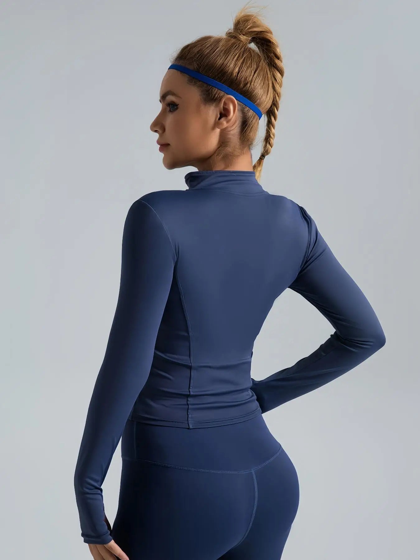 Fitfemme Two-piece Set Women's Solid Zip UpMock Neck Sports Jacket & HighWaist Leggings Set, SportyBreathable Quick Drying