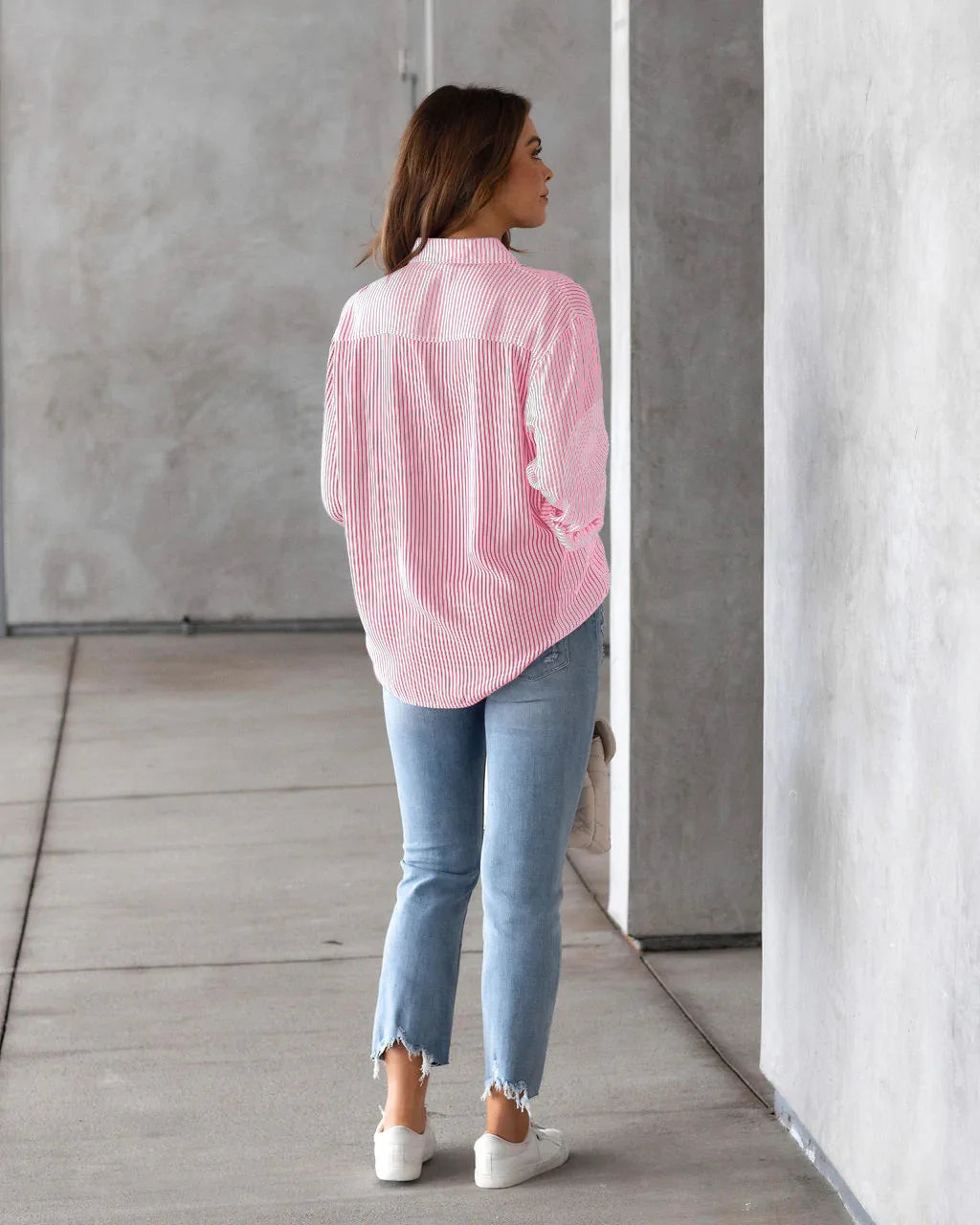 Loose Striped Women's Top, Elegant Long Sleeved Lapel Top, Oversized Cotton Casual Top, Novelty Of 2025 Shirts & Blouses Blusas