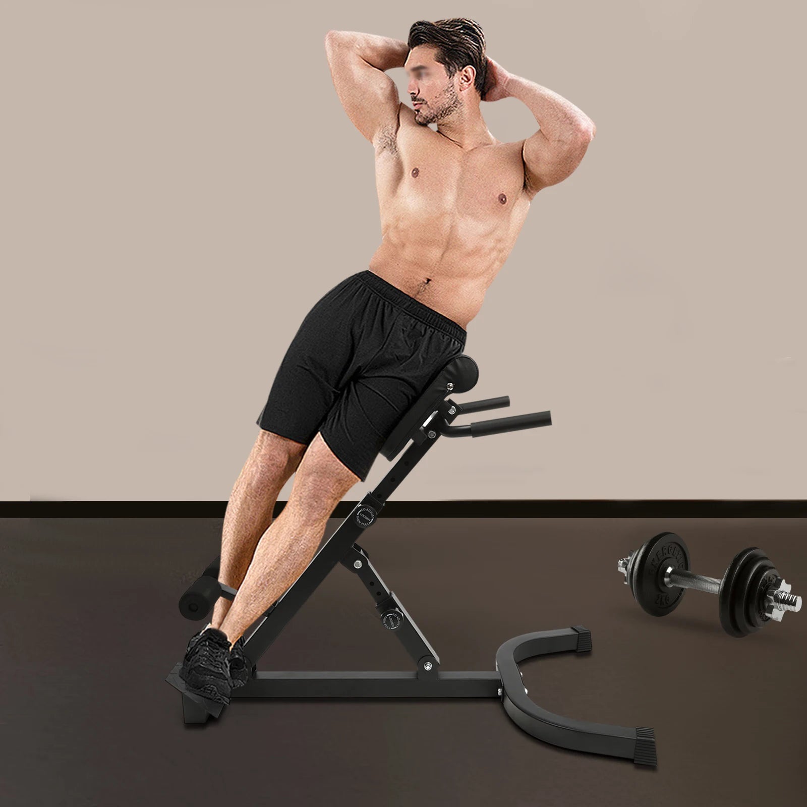 Multi-Functional Roman Chair Black Foam Rubber PU Sponge Steel for Full Body Workout