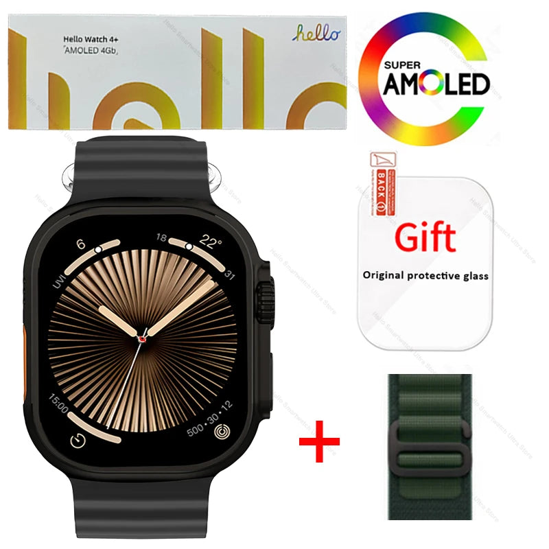 Smartwatch 2025 Original Hello Watch 4 Plus ULTRA 2 49mm 4G ROM NFC GPT GPS Compass Clock Bluetooth Call Smart Watch Men 3 Plus