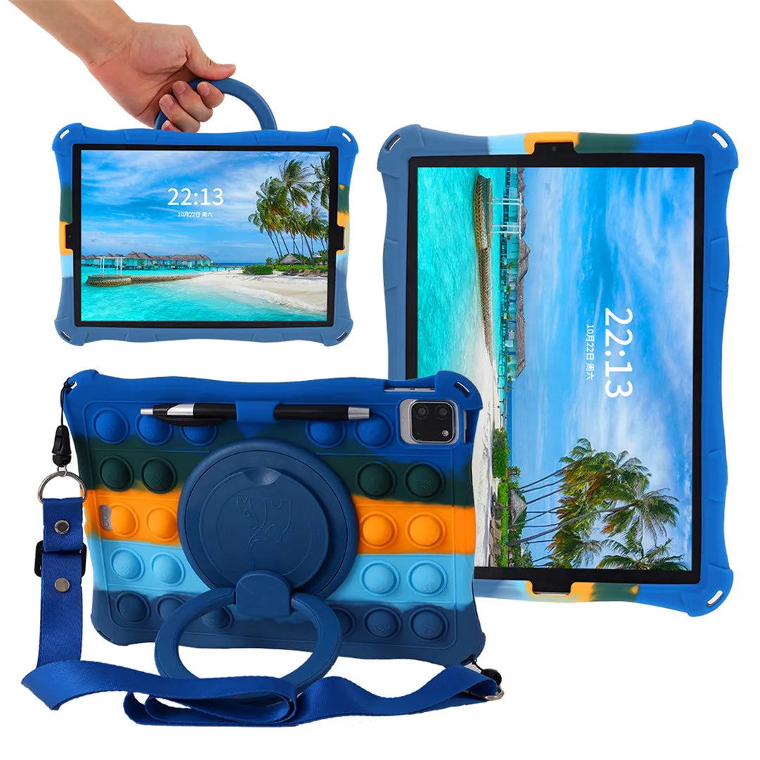For iPad 10th Generation 2022 Case Soft Bubble Silicone Kids Cover For iPad 10 2022 Tablet 10.9 Inch Stand Case Shoulder Strap