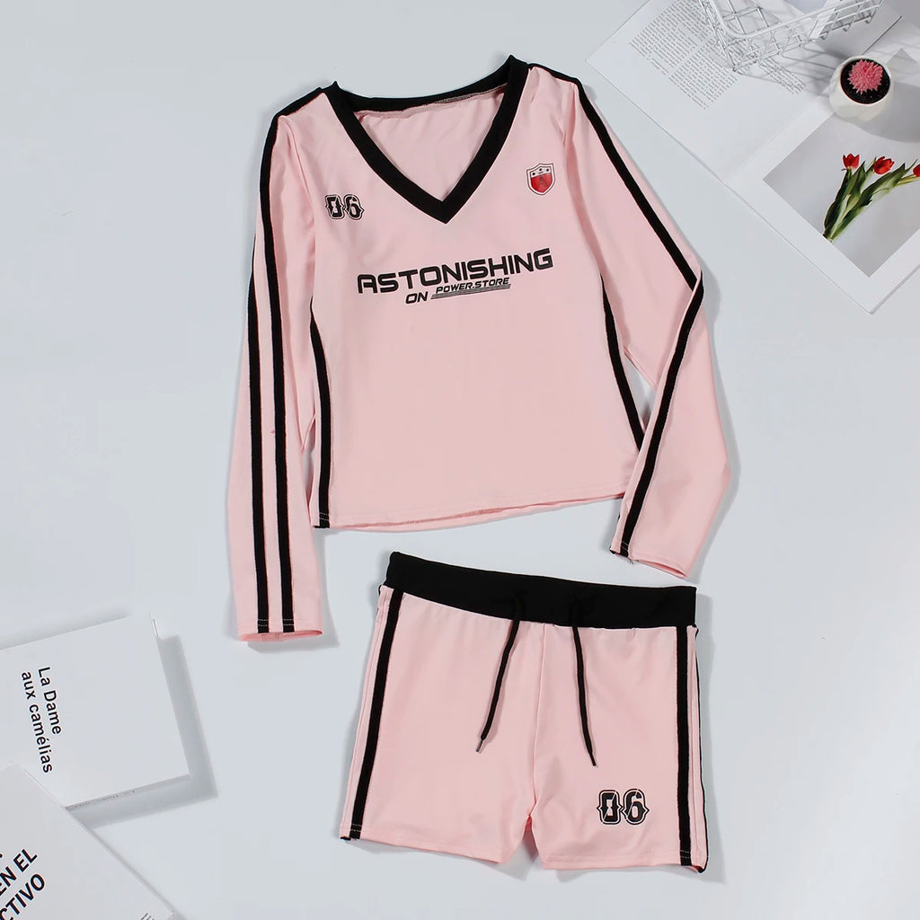 Summer Sexy Women 2 Piece Set Club Outfits Letter Print V-Neck Crop Tops+Matching Drawstring Shorts Casual Tracksuit