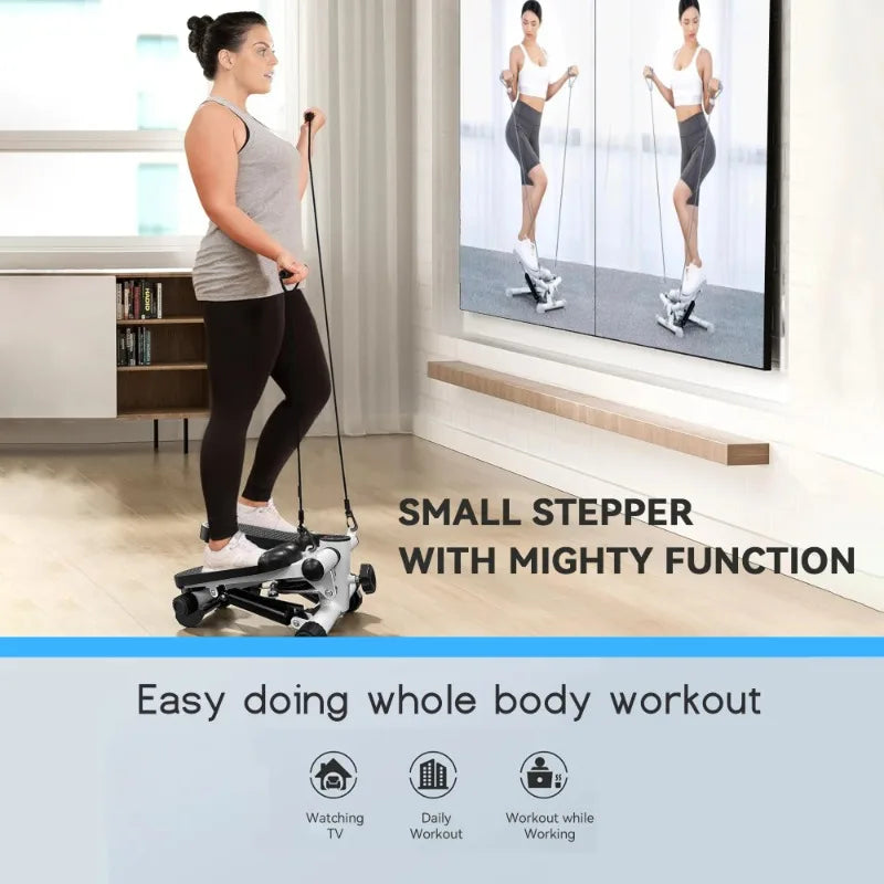 Opmukin Mini Steppers for Exercise, Mute The Sound with Resistance Bands, 331lbs Loading Capacity, Digital Monitor