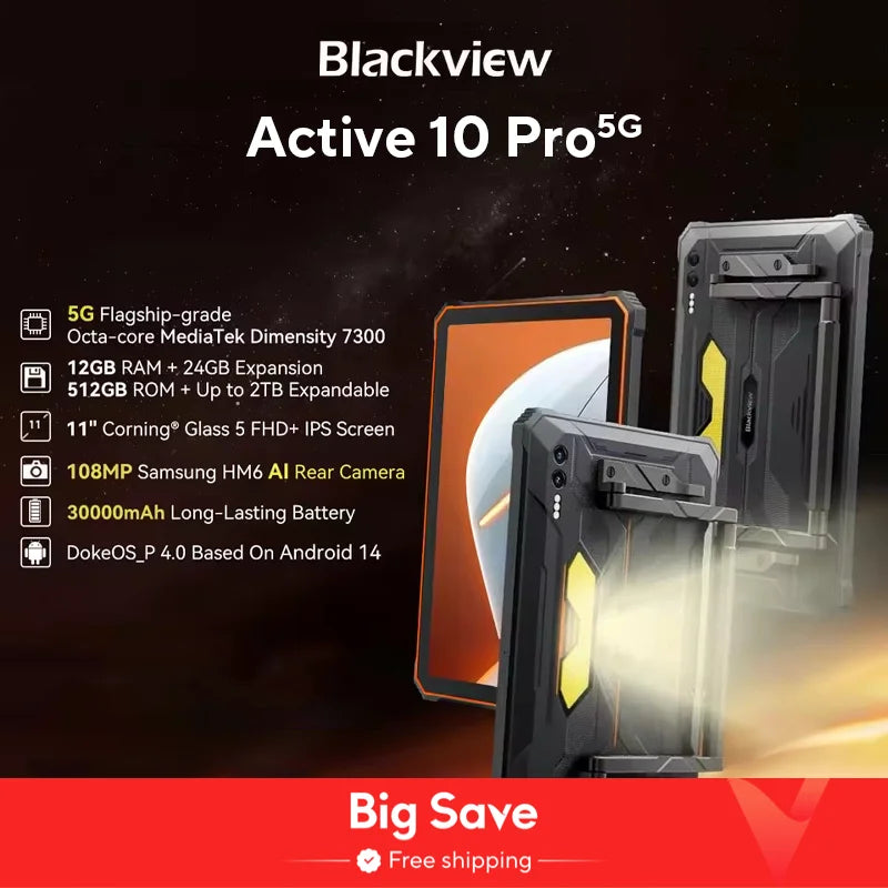 [World Premiere] Blackview Active 10 Pro Rugged Tablets 5G MTK 7300, 11" FHD+ Display, 12GB 512GB, 30000mAh Battery 108MP Camera