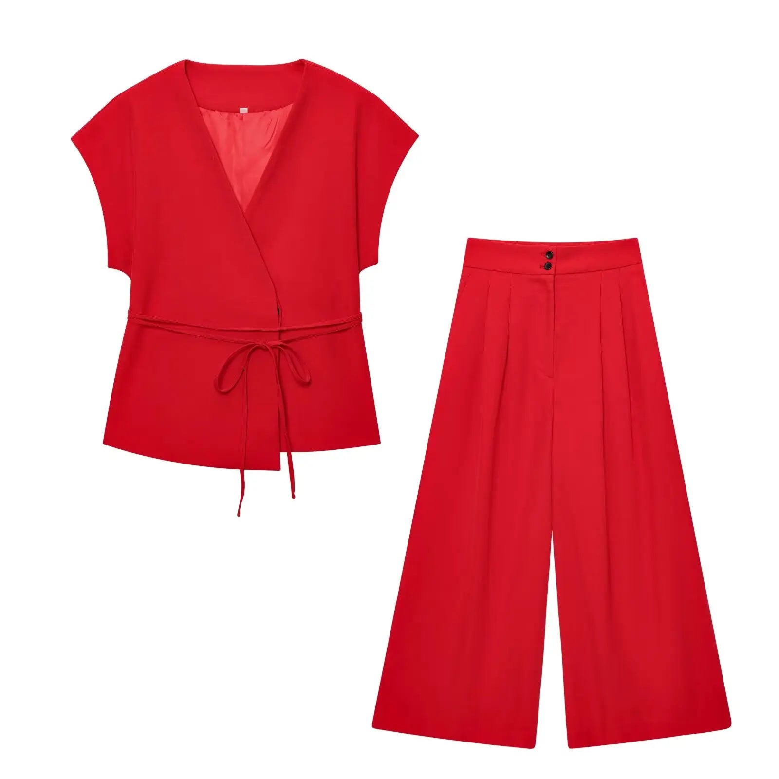 TFMLN Fashion Women's Trouser Suits Sleeveless V-Neck Top With Belt Straight Pants Sets 2025 Spring Summer Commuter 2 Piece Set