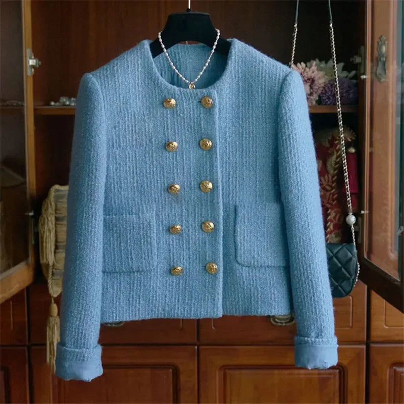 Early Autumn New Slimming Tweed Style Socialite Jacket Women's European Vintage Fashion Crew Neck Short Jacket