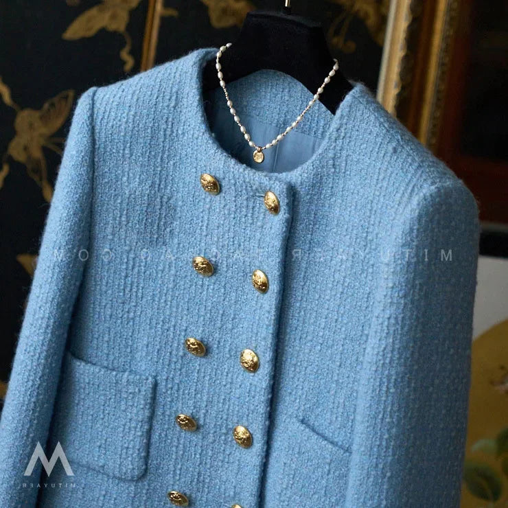 Early Autumn New Slimming Tweed Style Socialite Jacket Women's European Vintage Fashion Crew Neck Short Jacket