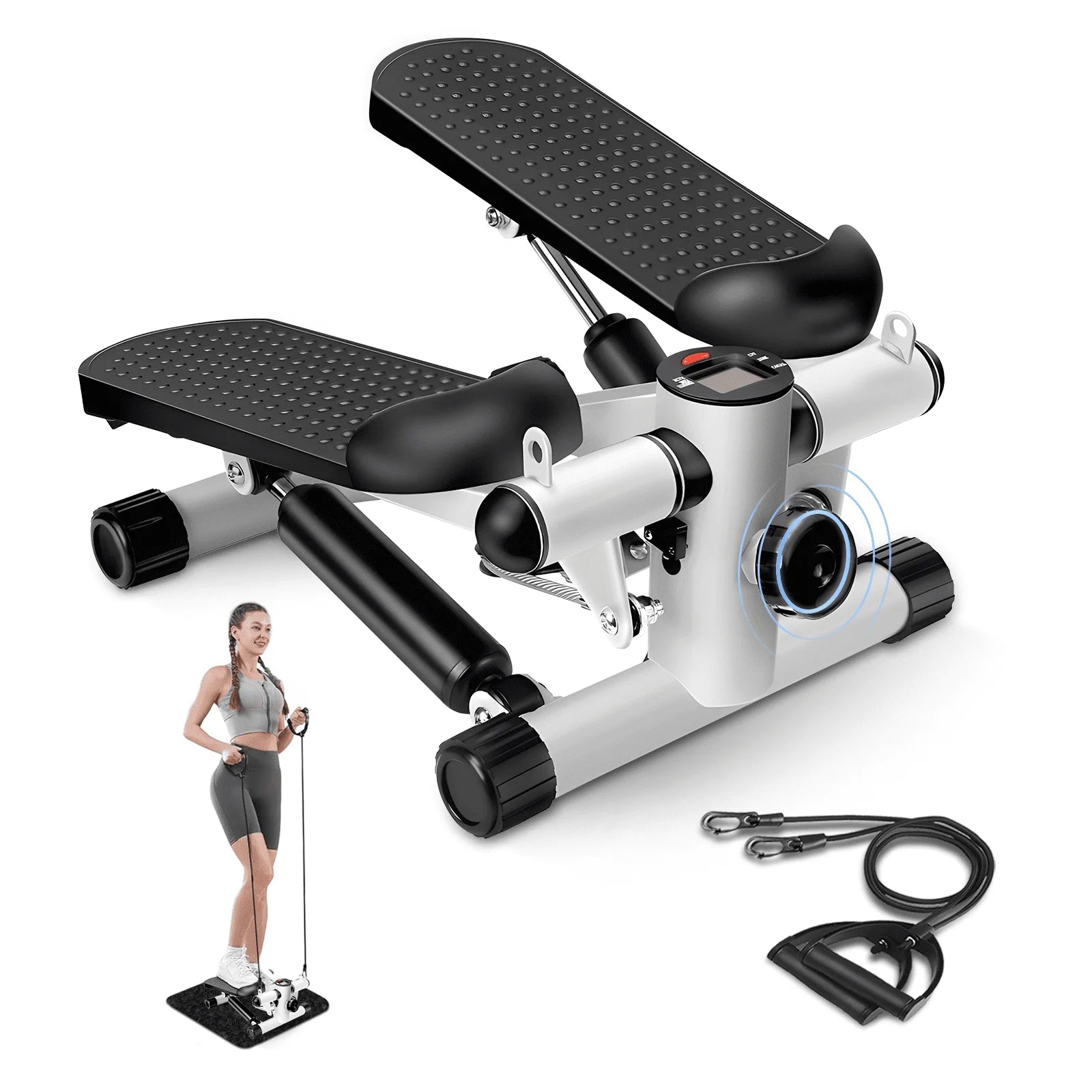 Opmukin Mini Steppers for Exercise, Mute The Sound with Resistance Bands, 331lbs Loading Capacity, Digital Monitor