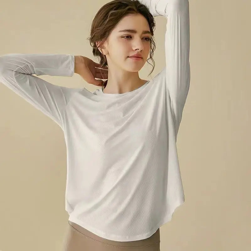 gym Sports Top T-shirt Women Yoga Clothing Running Loose Slim Quick Dry Training Long Sleeve Thin Blouse Fitness Tops Autumn Gym