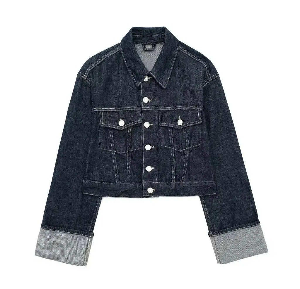 HH Women Fashion Denim Set Casual Lapel Long Sleeve Crop Jacket Buttons Female Vintage Wide Leg Loose Jeans Long Pants