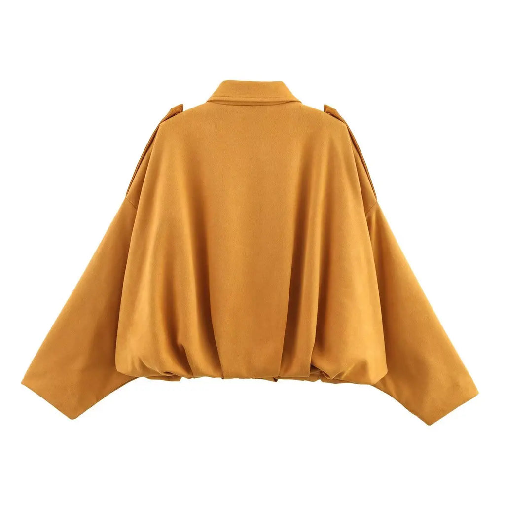 TFMLN Women Suede Bomber Jacket Spring New Fashion Long Sleeve Zipper Oversize Solid Bomber Coat Chic Lady 2025 Streetwear