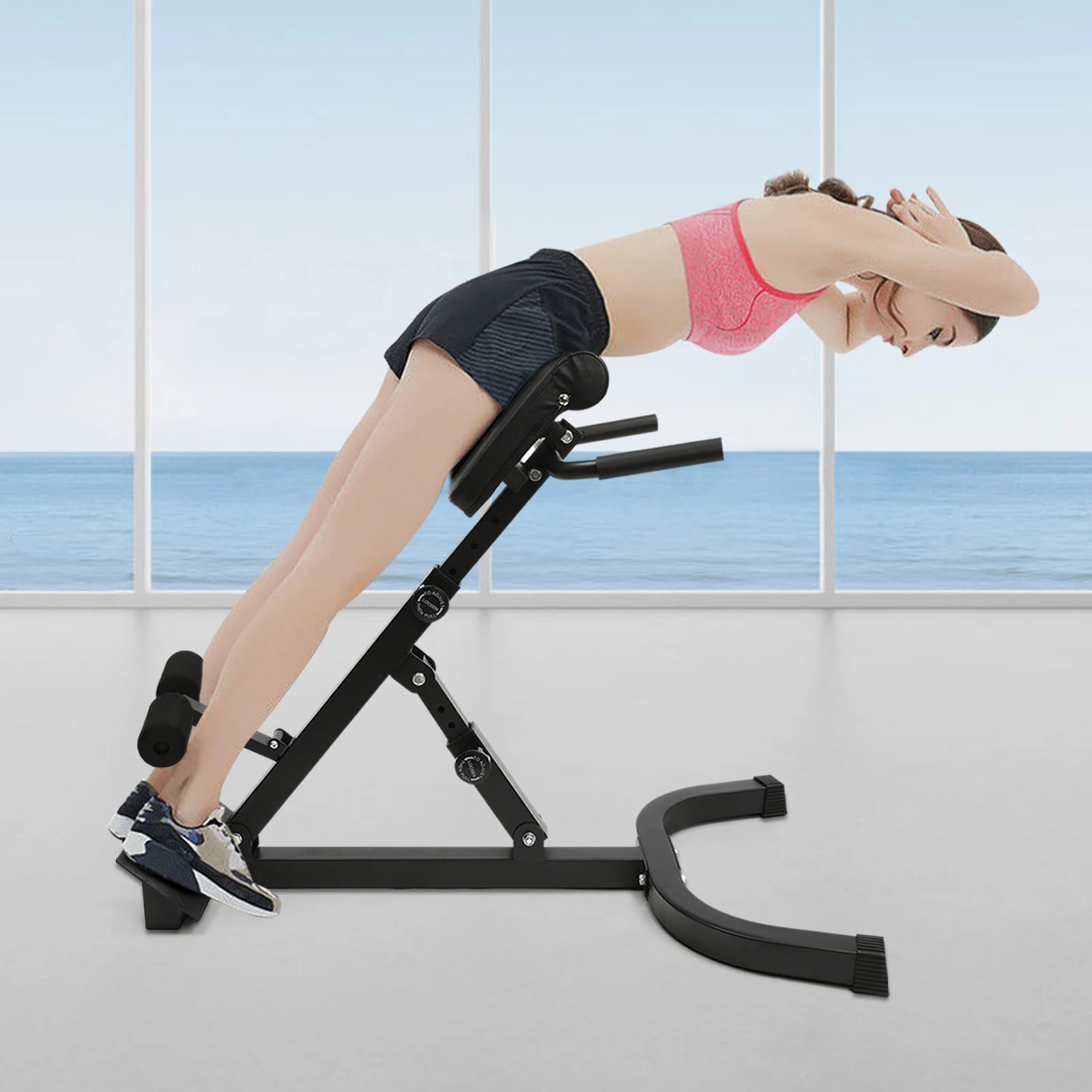 Multi-Functional Roman Chair Black Foam Rubber PU Sponge Steel for Full Body Workout