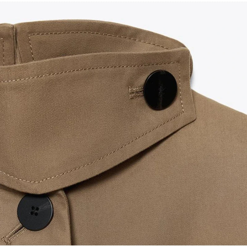 Casual Invisible Button Drawstring Short Parka Women Lapel Single Breasted Full Sleeve Solid Street Jacket 2025 Autumn Lady Coat