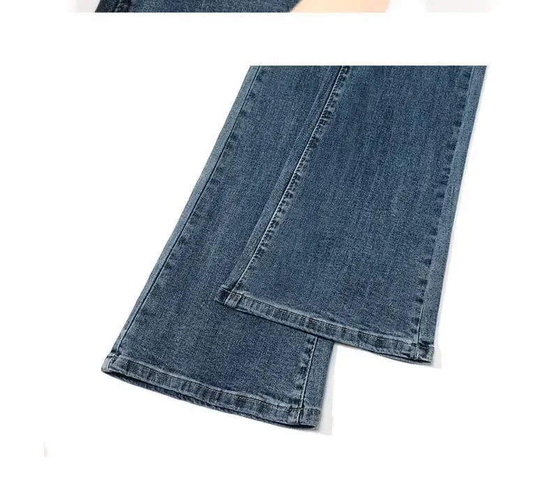 Slimming Straight-Leg Denim Jeans Women's Autumn/Winter Petite Blue Grey High Elasticity Micro Flare Shaping Smooth Silhouette