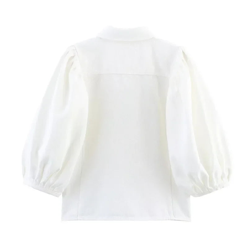 Fashion Casual Denim Shirt High Waist Wide Leg Pants Women's Independent Station Wind Clothing Satin Polyester Fiber AE Stock