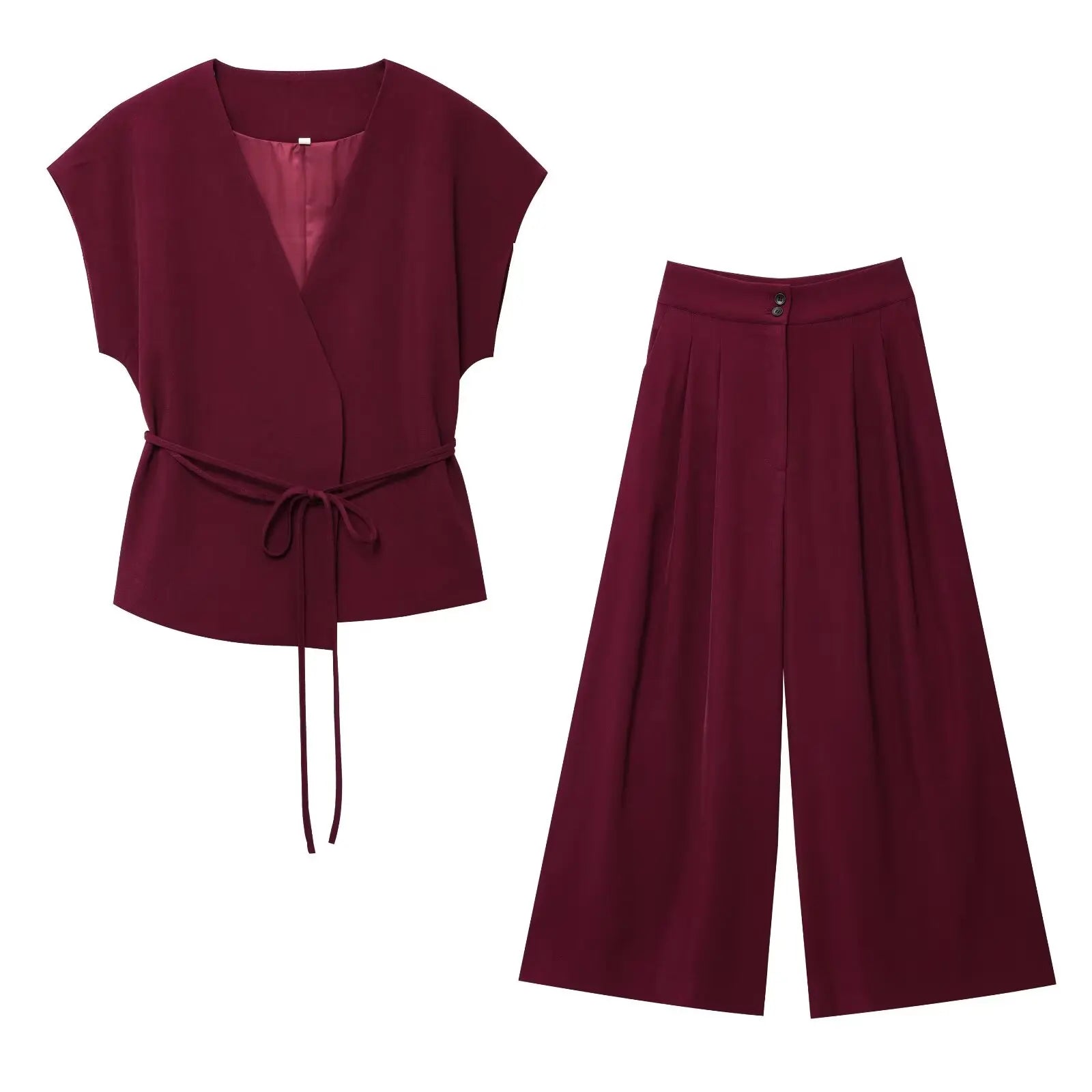 TFMLN Fashion Women's Trouser Suits Sleeveless V-Neck Top With Belt Straight Pants Sets 2025 Spring Summer Commuter 2 Piece Set