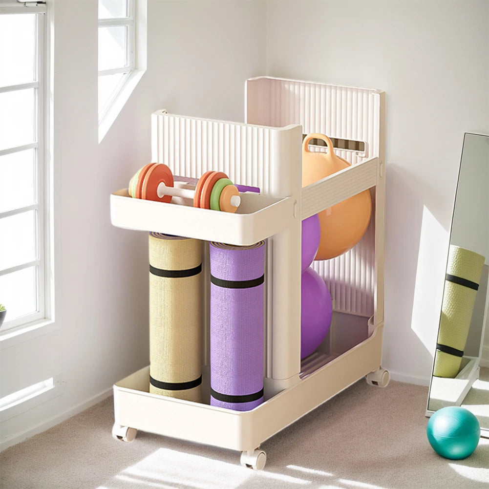 Gym Equipment Holder with Wheels Sports Equipment Storage Rack Yoga Mat Storage Basket Fitness Equipment Sports Tools Organizer