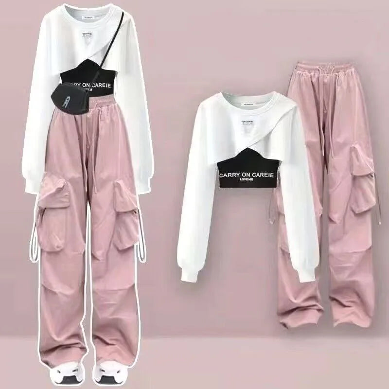 Y2K Women's Suits Comfortable and Energetic Casual Loose Sportswear with Pockets and Drawstrings Women's Clothing