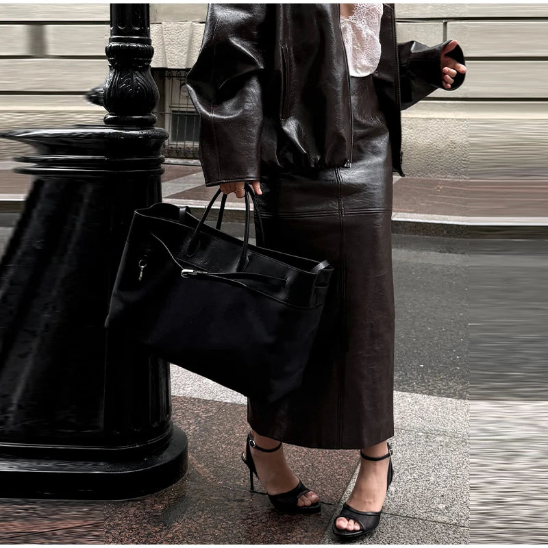 Y2K Pu Leather Women Skirt Set Street Solid Long Sleeve Stand Zippers Jacket Split Skirts 2025 Autumn Fashion Lady Outfit