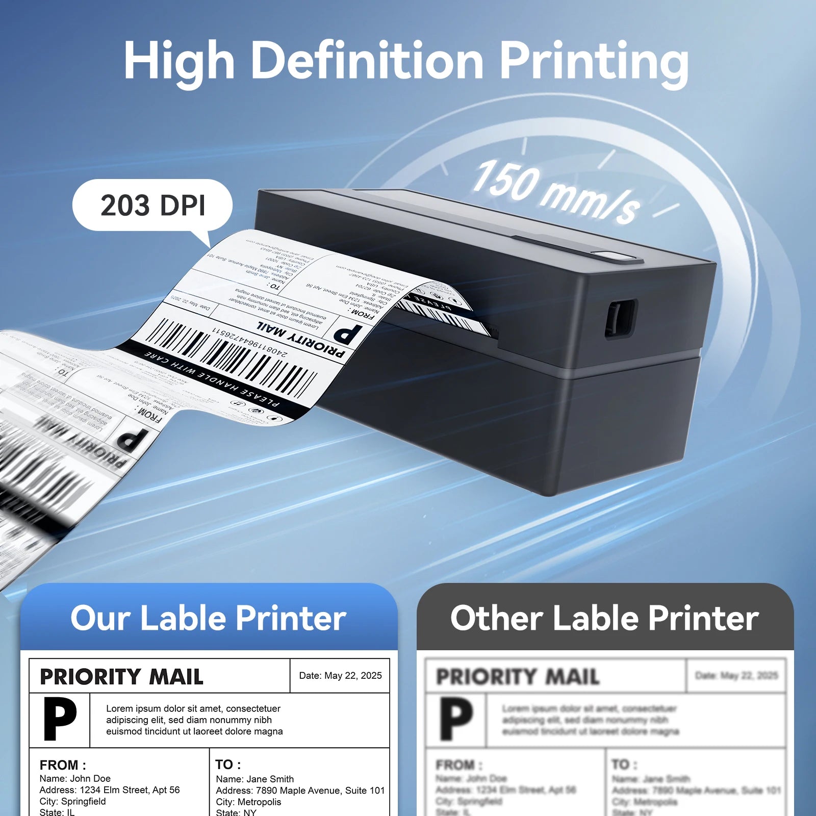 Thermal Label Printer Portable No Ink Required 300DPI 4x6 for Small Business WiFi Bluetooth USB High Speed Express Airway Bill