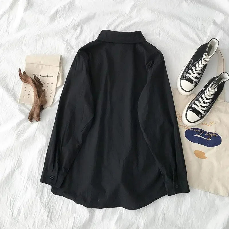 New 2022 Design Sensibility Women's Long Sleeve Black Shirt Underbase Top Korean Style Lapel Spring Autumn Fashion Clothing