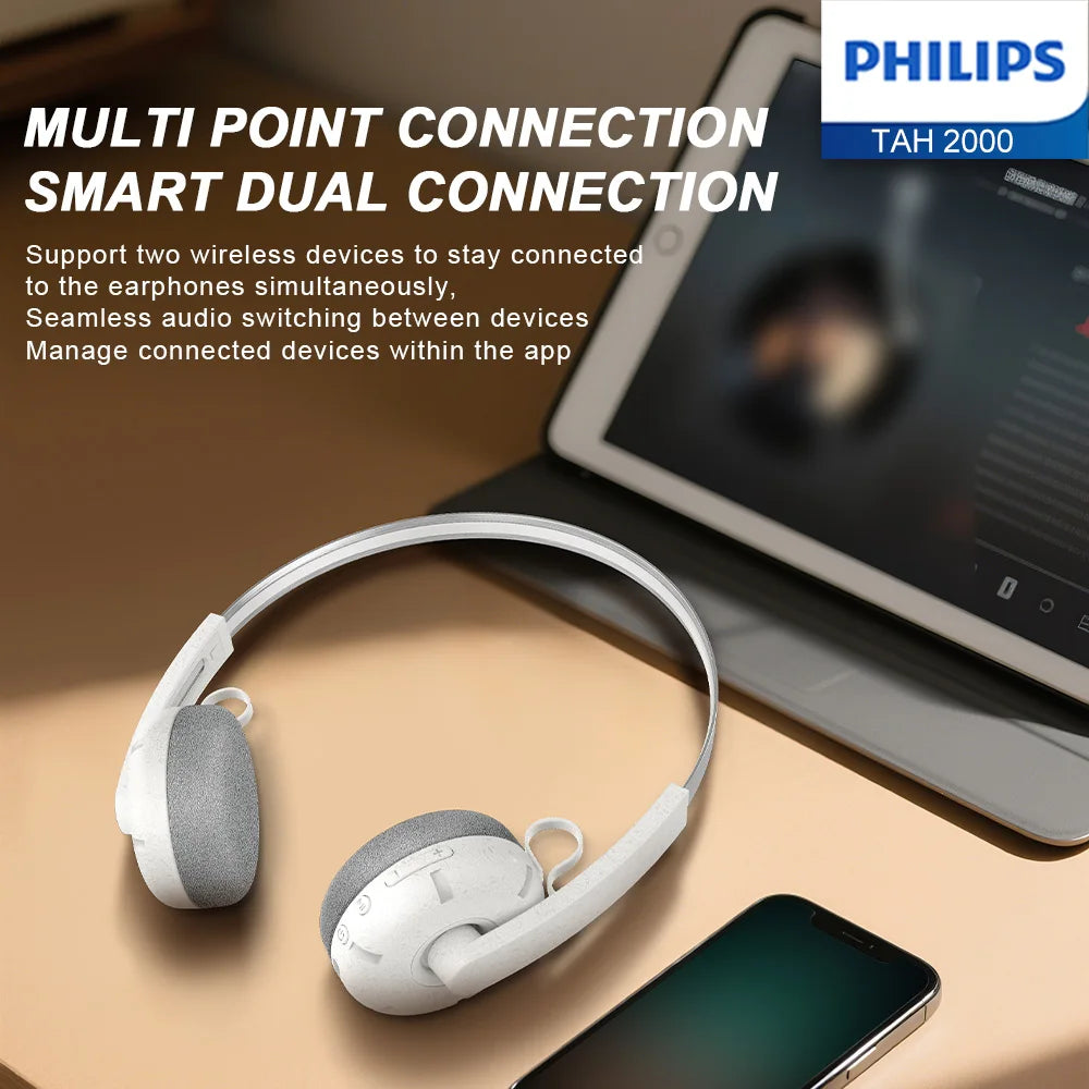 PHILIPS TAH 2000 over-ear wireless Bluetooth headphones feature a retro design  smart noise-cancelling headphones for calls