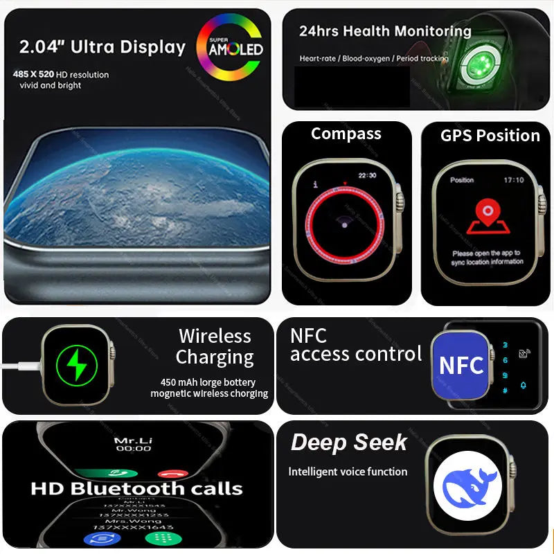 Smartwatch 2025 Original Hello Watch 4 Plus ULTRA 2 49mm 4G ROM NFC GPT GPS Compass Clock Bluetooth Call Smart Watch Men 3 Plus