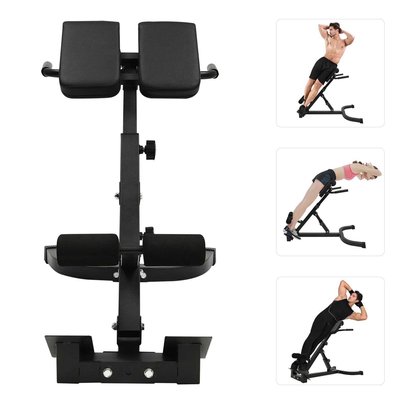 Multi-Functional Roman Chair Black Foam Rubber PU Sponge Steel for Full Body Workout