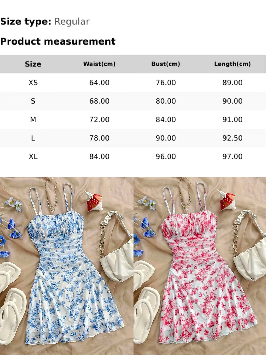 Y2K Women's Dress Floral Ruched Spaghetti Strap Sundress Mesh A Line Flowy Boho Dress