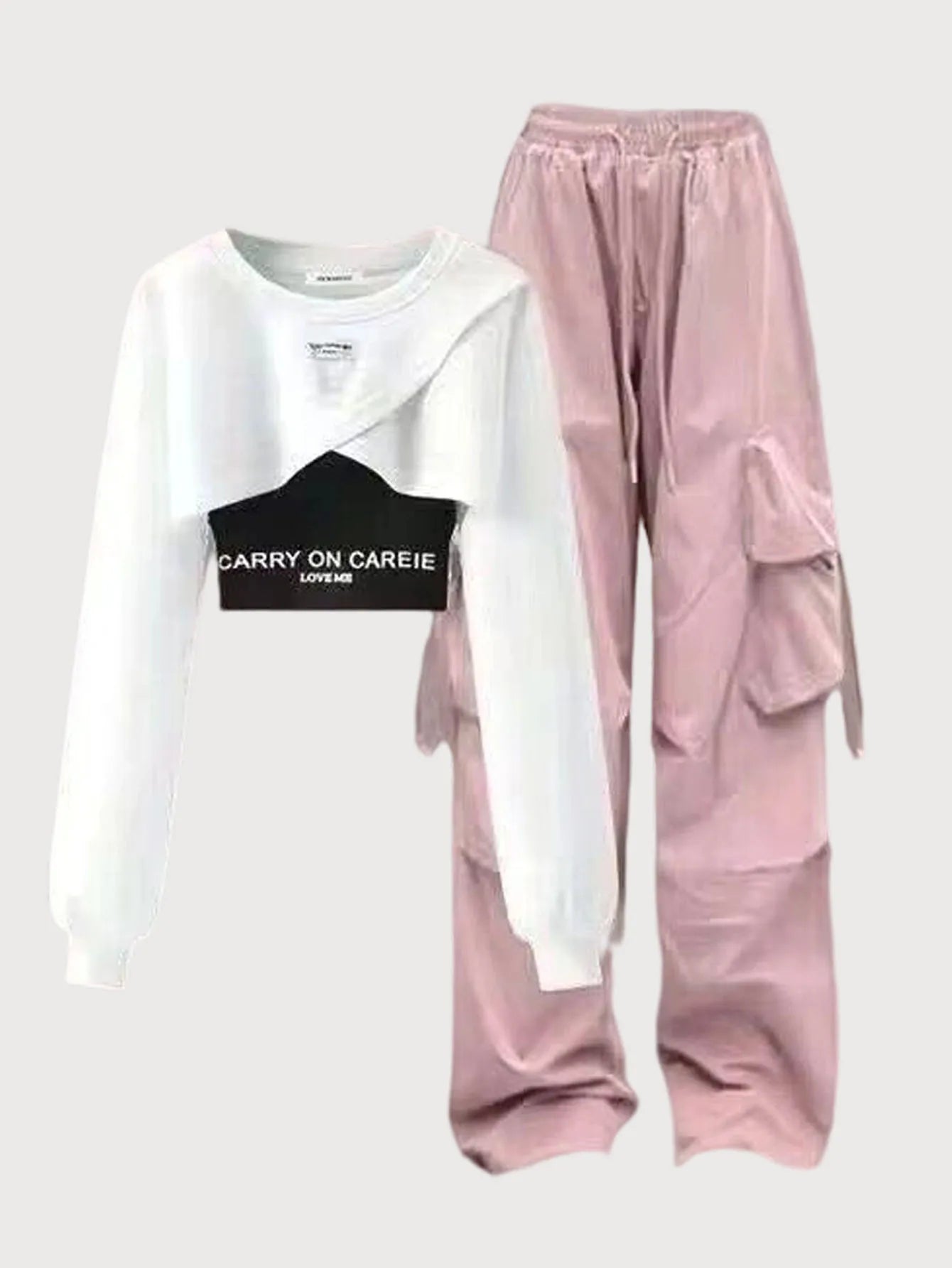 Y2K Women's Suits Comfortable and Energetic Casual Loose Sportswear with Pockets and Drawstrings Women's Clothing